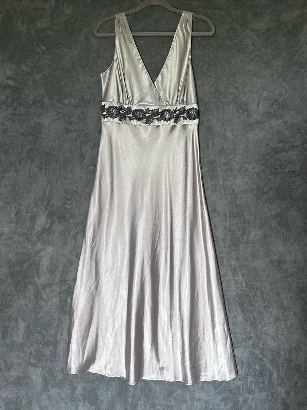 Silver Grey Long Maxi Slip Dress lace side zip vintage Y2K size 12 Newport News